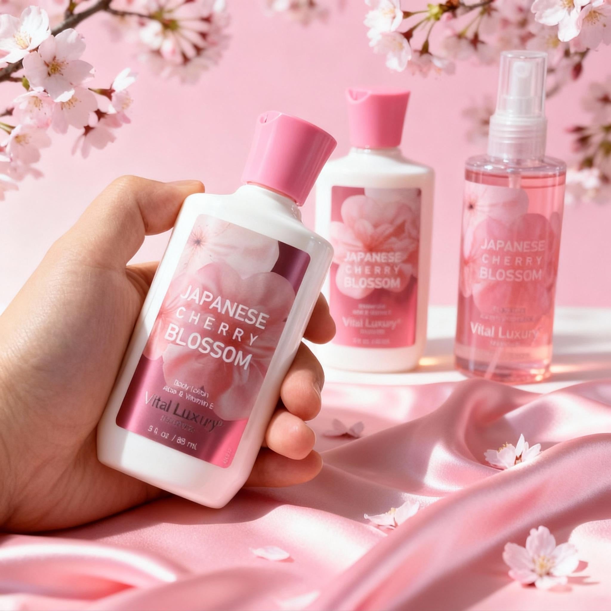 3-piece Set Japanese Cherry Blossom Spa Set With Natural Extracts-Shower Gel, Body Lotion, Body Mist, Bath And Body Gift Set For Women And Girls,  Body Care Travel Set For Birthday Mother's Day Gifts